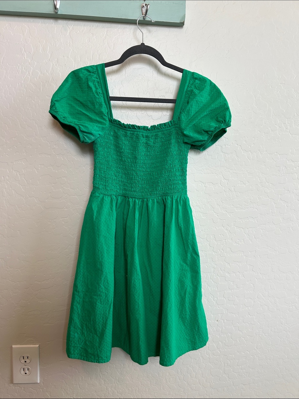 Copper Key Emerald Green Puff-Sleeve Smocked Mini Dress